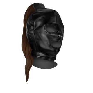 Wiązana Maska z kucykiem - Mask with Brown Ponytail - Black Ouch!