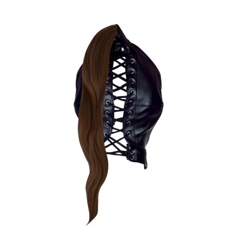 Wiązana Maska z kucykiem - Mask with Brown Ponytail - Black Ouch!