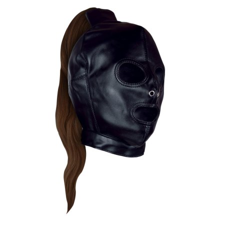 Wiązana Maska z kucykiem - Mask with Brown Ponytail - Black Ouch!