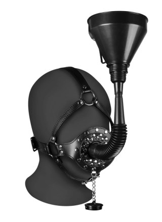 Uprząż na głowę z lejkiem - Open Mouth Gag Head Harness with Funnel - Black Ouch!