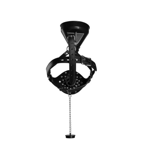 Uprząż na głowę z lejkiem - Open Mouth Gag Head Harness with Funnel - Black Ouch!