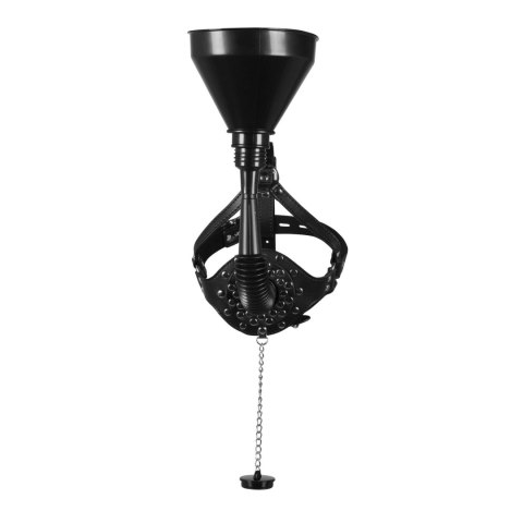 Uprząż na głowę z lejkiem - Open Mouth Gag Head Harness with Funnel - Black Ouch!