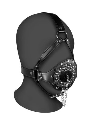 Uprząż na głowę - Open Mouth Gag Head Harness with Plug Stopper - Black Ouch!