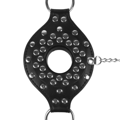 Uprząż na głowę - Open Mouth Gag Head Harness with Plug Stopper - Black Ouch!