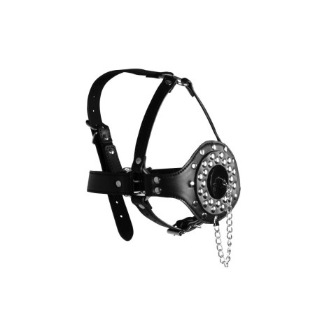 Uprząż na głowę - Open Mouth Gag Head Harness with Plug Stopper - Black Ouch!