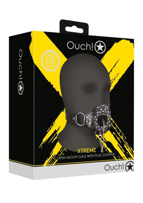 Knebel z korkiem - Open Mouth Gag with Plug Stopper - Black Ouch!