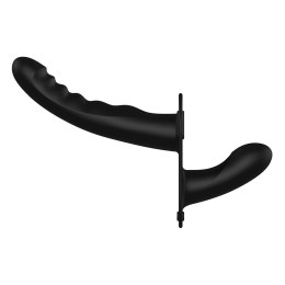 Strap-On z podwójnym dildo - Ouch! - Dual Silicone Ribbed Strap-On - Adjustable - Black Ouch!