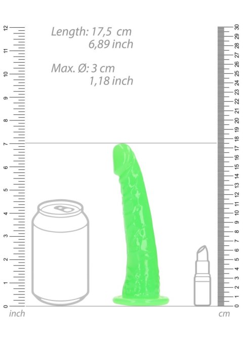 Świecące dildo - Slim Realistic Dildo with Suction Cup - Glow in the Dark - 6'' / 15,5 cm RealRock