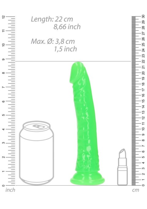 Świecące dildo - Slim Realistic Dildo with Suction Cup - Glow in the Dark - 8'' / 20 cm RealRock