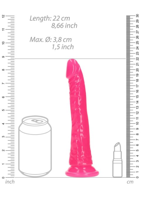 Świecące dildo - Slim Realistic Dildo with Suction Cup - Glow in the Dark - 8'' / 20 cm RealRock