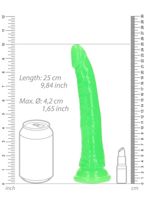 Świecące dildo - Slim Realistic Dildo with Suction Cup - Glow in the Dark - 9'' / 22,5 cm RealRock