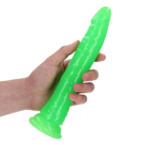 Świecące dildo - Slim Realistic Dildo with Suction Cup - Glow in the Dark - 9'' / 22,5 cm RealRock