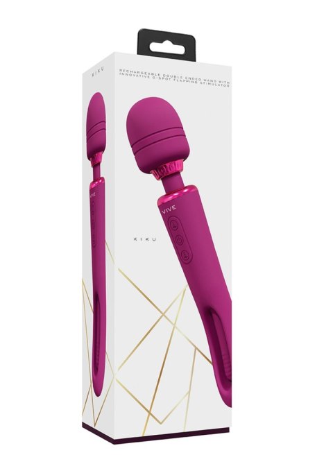 Masażer - Kiku - Rechargeable Double Ended Wand with Innovative G-Spot Flapping Stimulator - Pink Vive