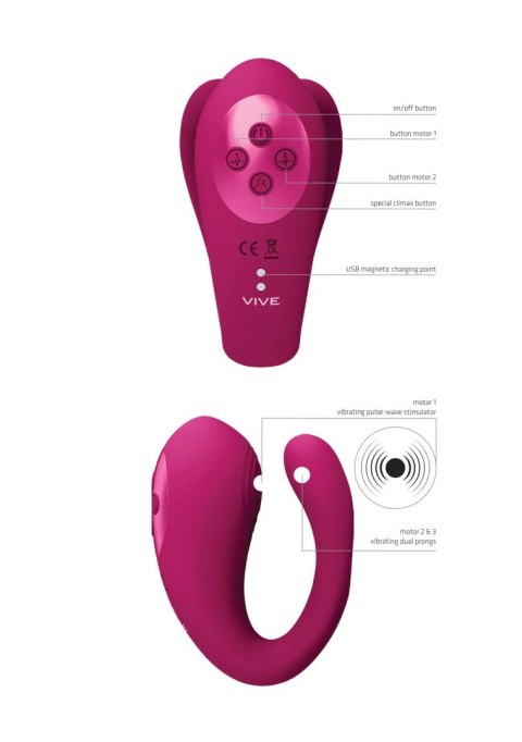 Wibrator - Yoko - Triple Action Vibrator Dual Prongs with Clitoral Pulse Wave Vive