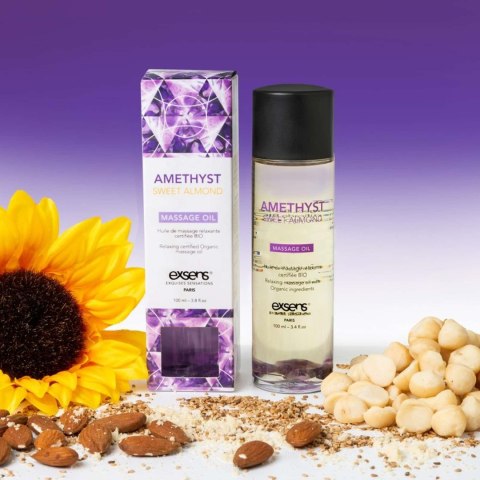 Olejek do masażu - AMETHYST SWEET ALMOND Organic Massage Oil with stones 100 ml Exsens