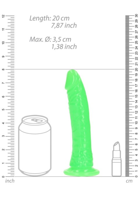 Świecące Dildo - Slim Realistic Dildo with Suction Cup - Glow in the Dark - 7'' / 18 cm RealRock