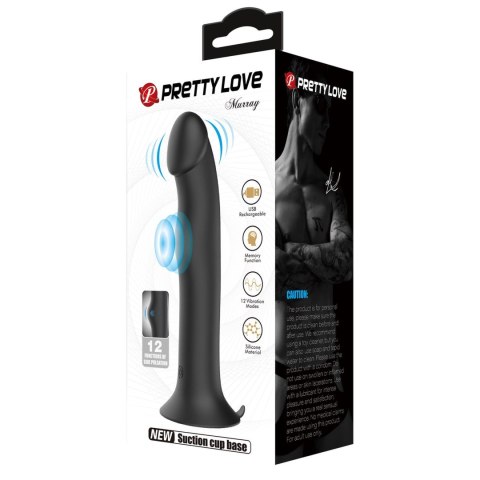 Wibrujące Dildo - Murray BLACK, 12 vibration functions 12 pulse wave settings Suction base Pretty Love