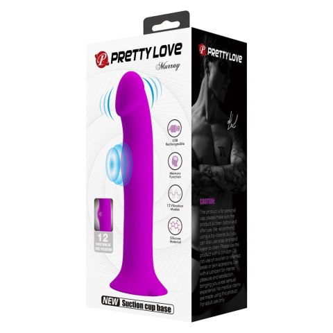 Wibrujące Dildo - Murray PURPLE, 12 vibration functions 12 pulse wave settings Suction base Pretty Love