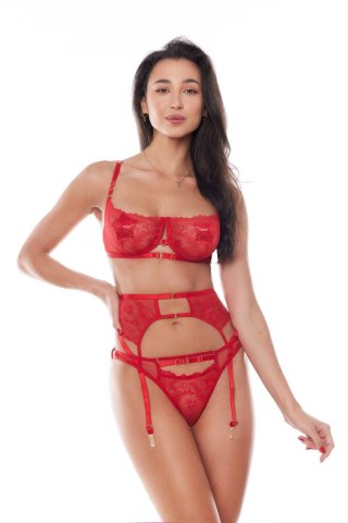 Komplet 3 częściowy - AMOURA SET RED (bra,belt,string/biustonosz, pas, stringi) L/XL Anais