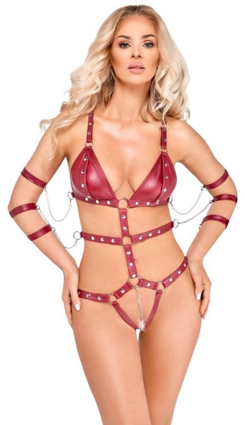 Uprząz / Body w klimacie BDSM - Bad Kitty Strap Body red L Bad Kitty