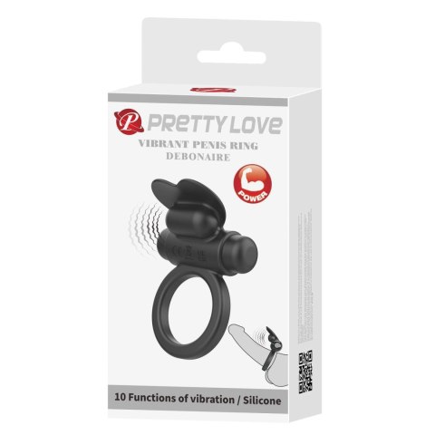 Wibrujący pierscień erekcyjny - VIBRANT PENIS RING DEBONAIRE Black, 10 vibration functions Pretty Love