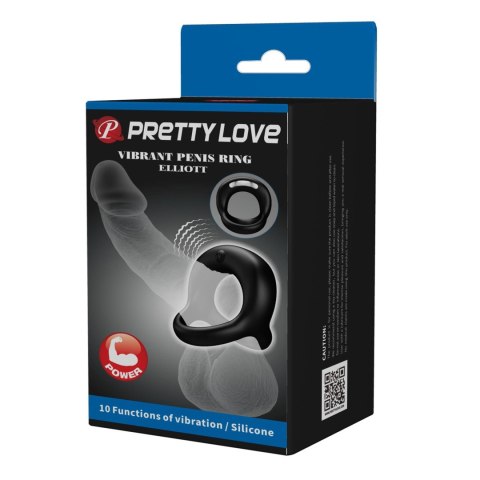 Wibrujący pierścień erekcyjny - VIBRANT PENIS RING ELLIOTT Black, 10 vibration functions Pretty Love