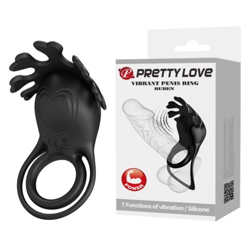 Wibrujący pierścień erekcyjny - VIBRANT PENIS RING RUBEN Black, 7 vibration functions Pretty Love