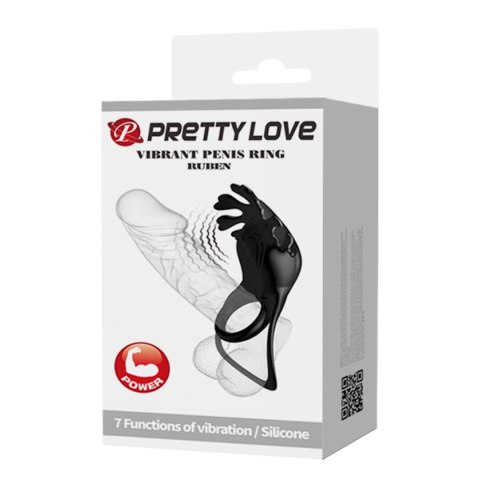 Wibrujący pierścień erekcyjny - VIBRANT PENIS RING RUBEN Black, 7 vibration functions Pretty Love