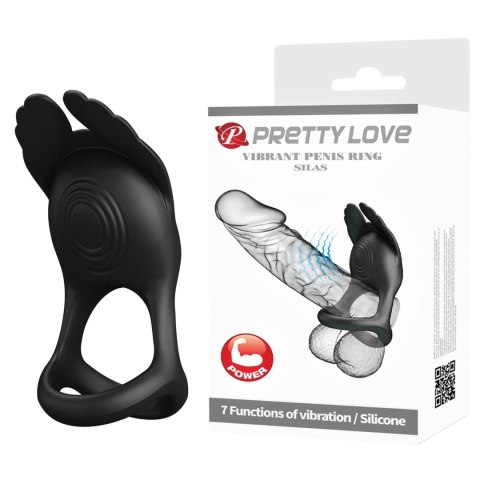 Wibrujacy pierścień erekcyjny - VIBRANT PENIS RING SILAS Black, 7 vibration functions Pretty Love