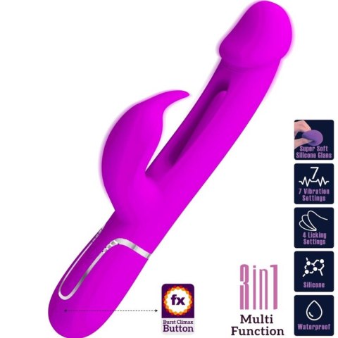 Wibrator Królik - Kampas Rabbit 3 in 1, multifunction vibrator with tongue violet Pretty Love