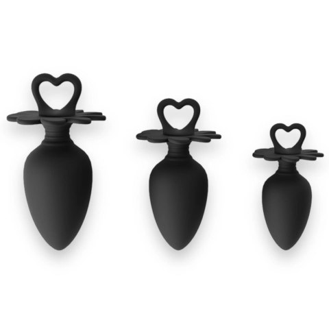 Zestaw Korków analnych - Heart Plug Anal Starter 3-Pack - S, M & L - Black - quality Silicone