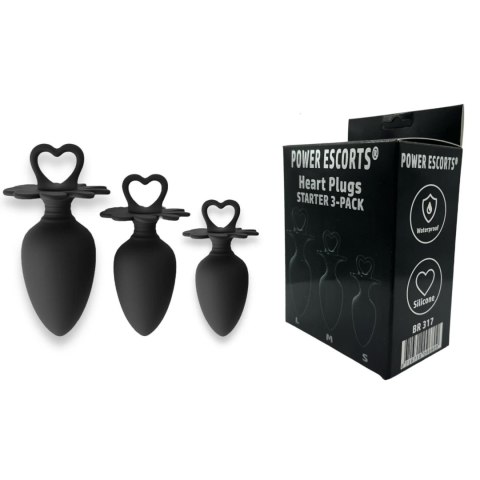 Zestaw Korków analnych - Heart Plug Anal Starter 3-Pack - S, M & L - Black - quality Silicone