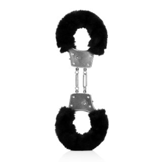 Kajdanki z futerkiem - Furry Metal Hand Cuffs - Black Ouch!