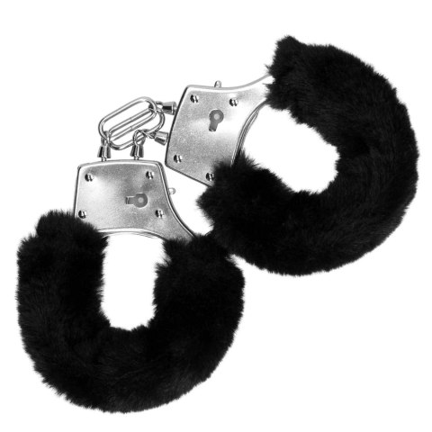 Kajdanki z futerkiem - Furry Metal Hand Cuffs - Black Ouch!