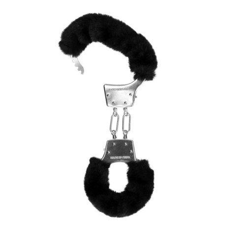 Kajdanki z futerkiem - Furry Metal Hand Cuffs - Black Ouch!