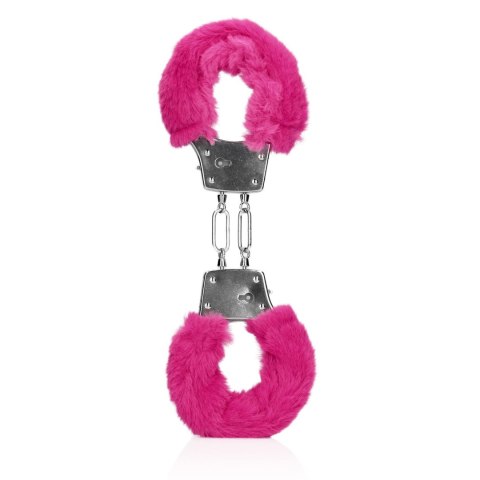 Kajdanki z futerkiem - Furry Metal Hand Cuffs - Pink Ouch!