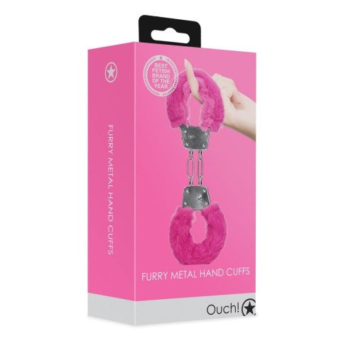 Kajdanki z futerkiem - Furry Metal Hand Cuffs - Pink Ouch!