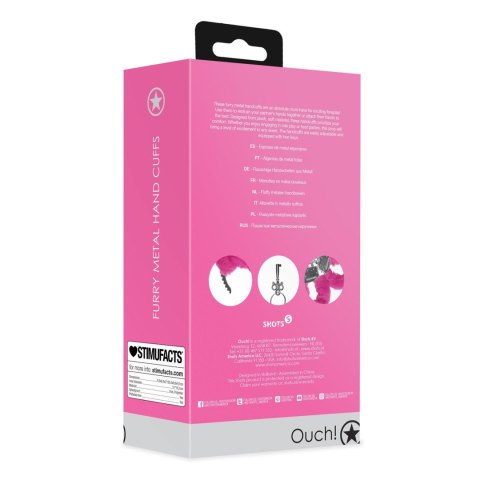 Kajdanki z futerkiem - Furry Metal Hand Cuffs - Pink Ouch!