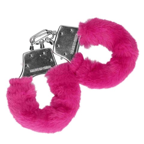 Kajdanki z futerkiem - Furry Metal Hand Cuffs - Pink Ouch!