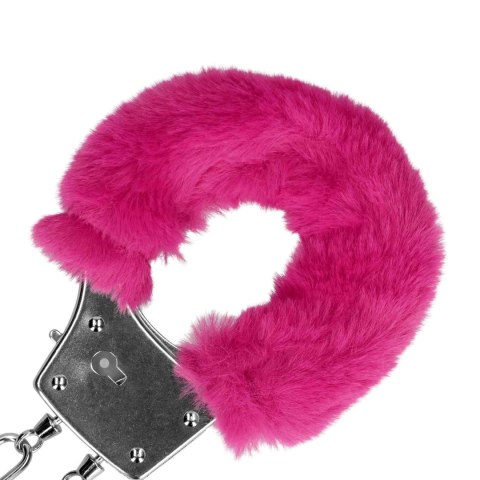 Kajdanki z futerkiem - Furry Metal Hand Cuffs - Pink Ouch!