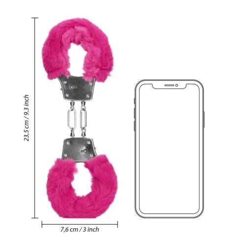 Kajdanki z futerkiem - Furry Metal Hand Cuffs - Pink Ouch!