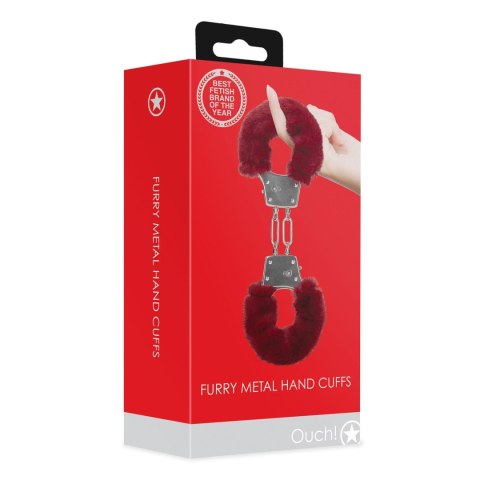 Kajdanki z futerkiem - Furry Metal Hand Cuffs - Red Ouch!