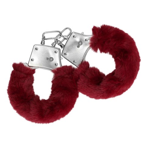 Kajdanki z futerkiem - Furry Metal Hand Cuffs - Red Ouch!