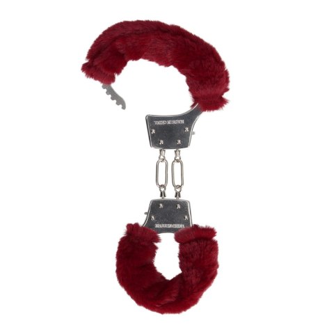 Kajdanki z futerkiem - Furry Metal Hand Cuffs - Red Ouch!