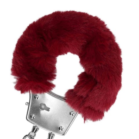 Kajdanki z futerkiem - Furry Metal Hand Cuffs - Red Ouch!