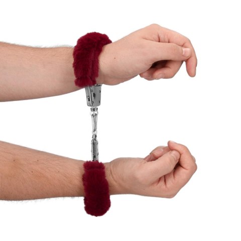 Kajdanki z futerkiem - Furry Metal Hand Cuffs - Red Ouch!