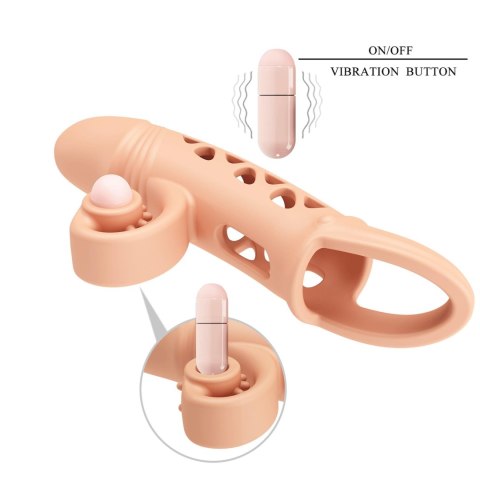 ROMANCE - Penis sleeve, TPE material,vibration, battery LR41*3, Flesh Romance