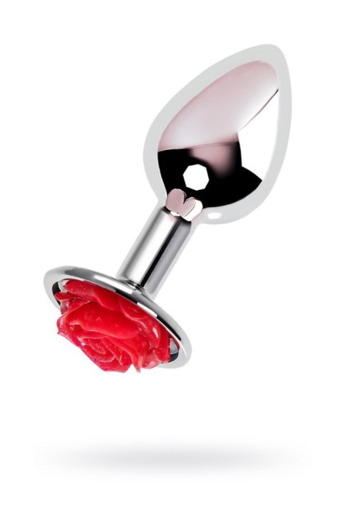 Anal plug Metal by TOYFA, metal, silver with red rose, 8 cm, O 2.7 cm, 48 g Metal by TOYFA