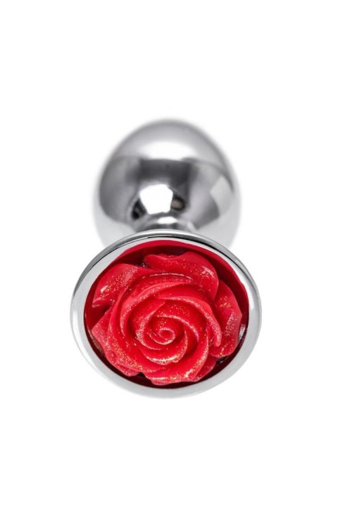 Anal plug Metal by TOYFA, metal, silver with red rose, 8 cm, O 2.7 cm, 48 g Metal by TOYFA