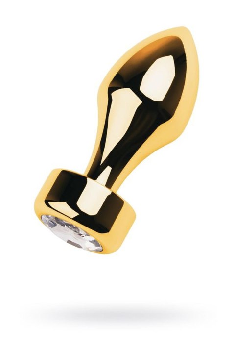 Gold anal plug TOYFA Metal with white round-shaped gem , length 7 cm, diameter 2-3,5 cm, weight 140 gr Metal by TOYFA